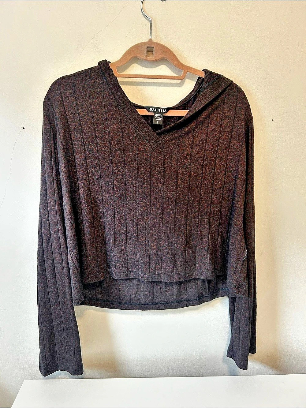 Athleta Harmony Hoodie Sweatshirt Ribbed Cropped Black Small